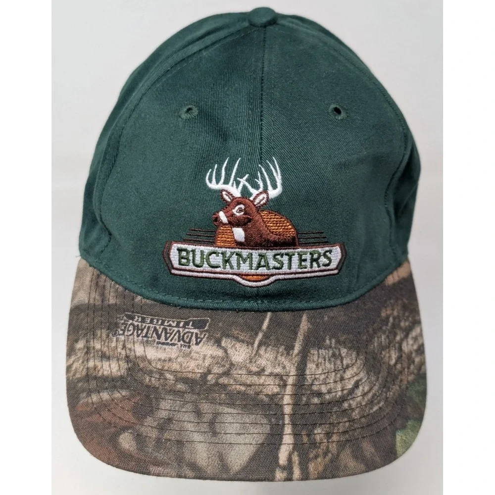 Buckmasters Cap Mens Green Camo Bill Embroidered Deer Hunting Hat Timberland VTG